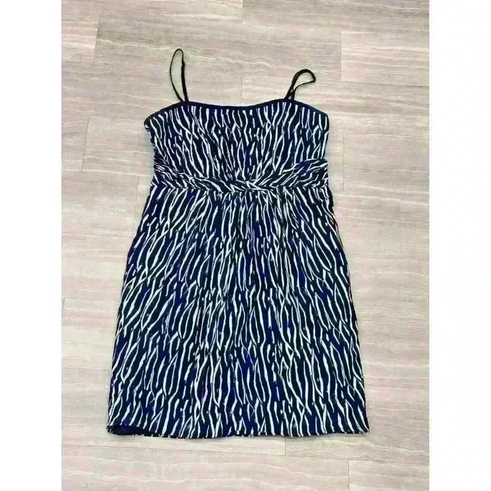 Versatile Blue & White Ruched Dress from Ann Taylor Loft - Size 14